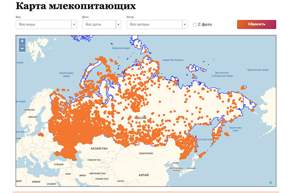 Карта млекопитающих россии